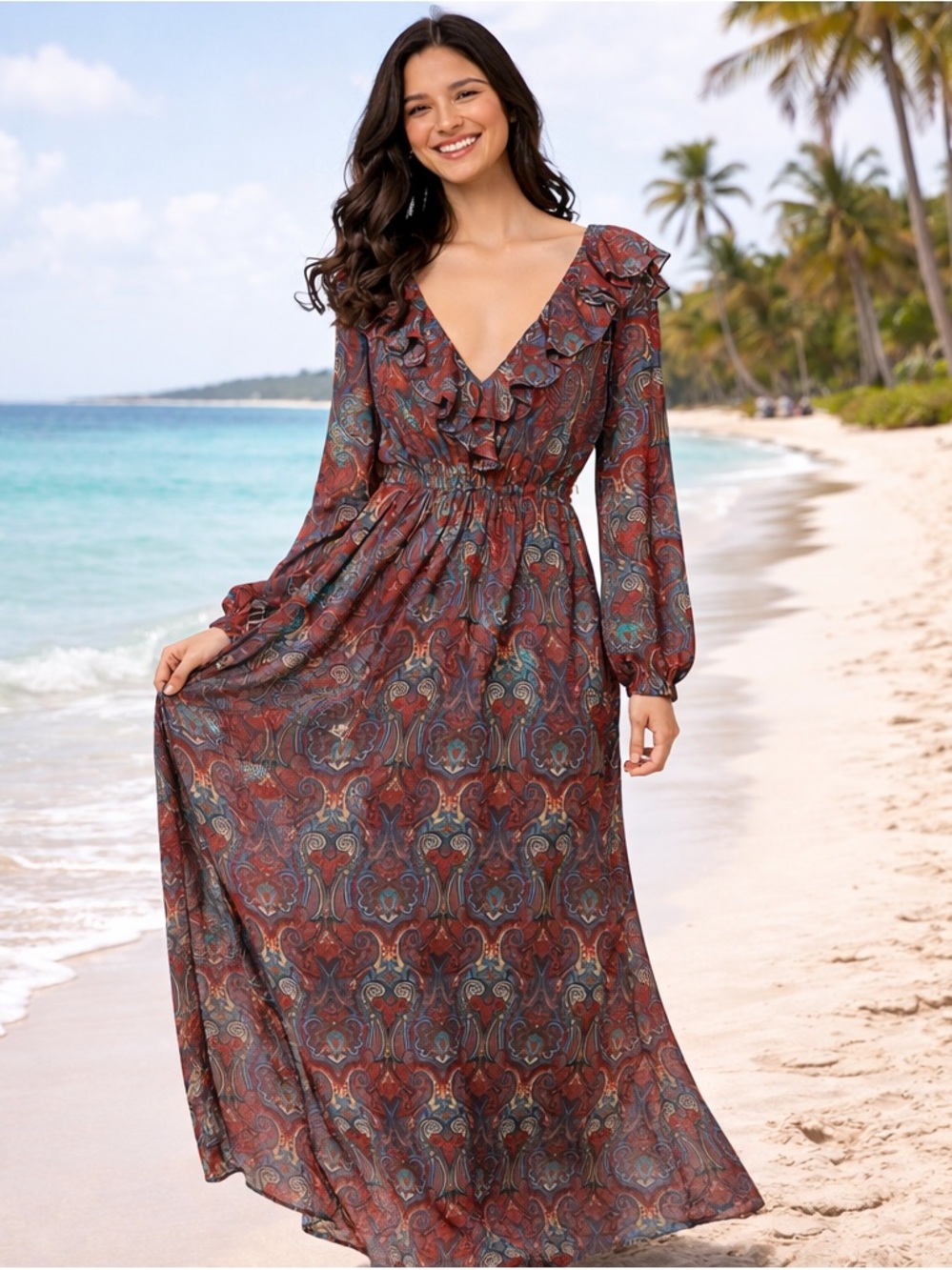 Heart Soul Women’s Burgundy Paisley Boho Maxi Dress Size Medium